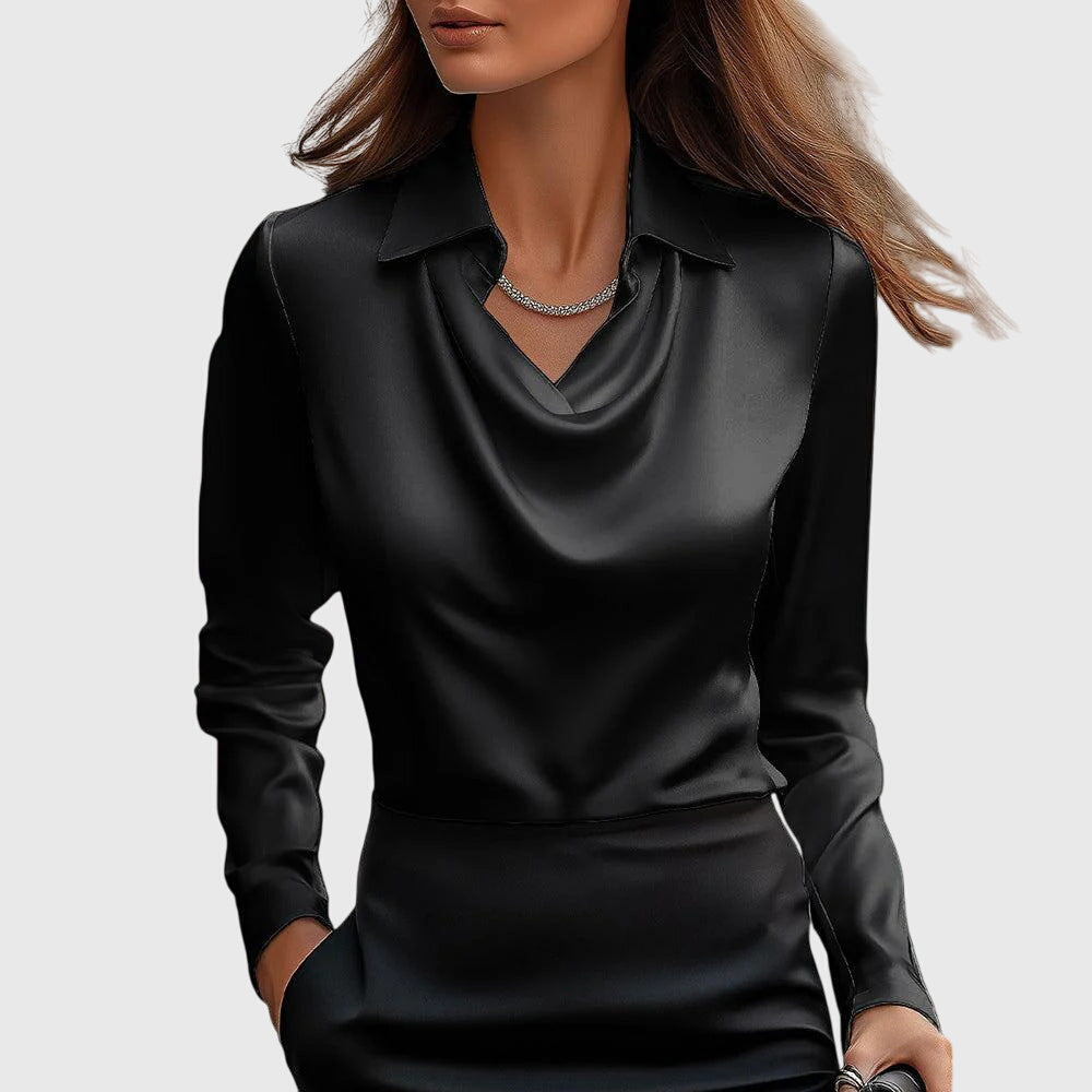 Sylvia | Blouse, jossa on ylellinen kiilto ja poimutettu kaula-aukko
