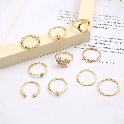 10 Kappaleen Boheemi Hopea- ja Kultasormukset