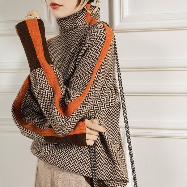 Vera™ | Korkeakauluksinen neule, jossa kontrastivärit